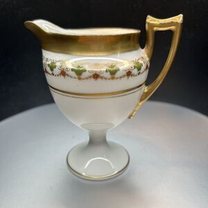 Limoges Porcelain Creamer Pitcher Gold Gilt Rim & Handle